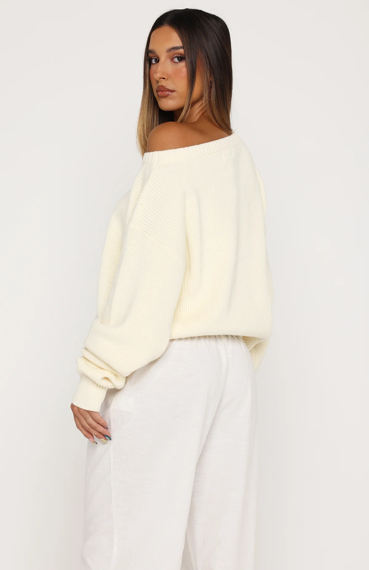Weekend Fit Off Shoulder Knit Sweater Cream - Image 4