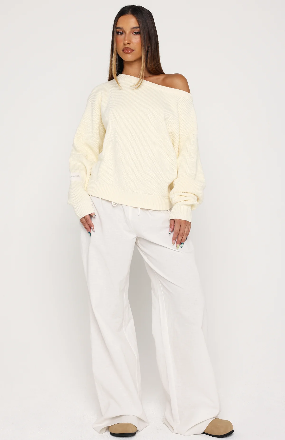 Weekend Fit Off Shoulder Knit Sweater Cream - Image 5