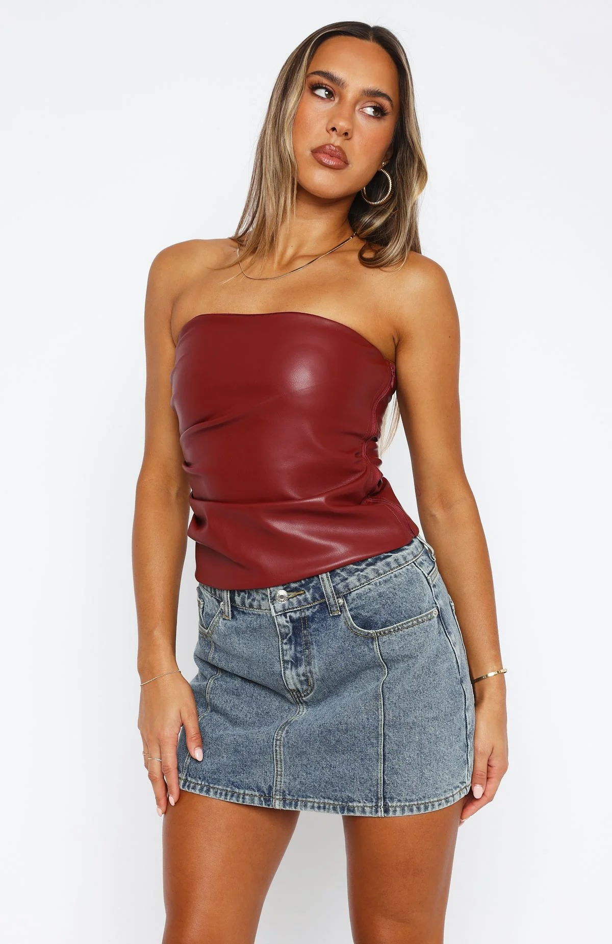 Well Behaved Strapless PU Bustier Wine - Image 2