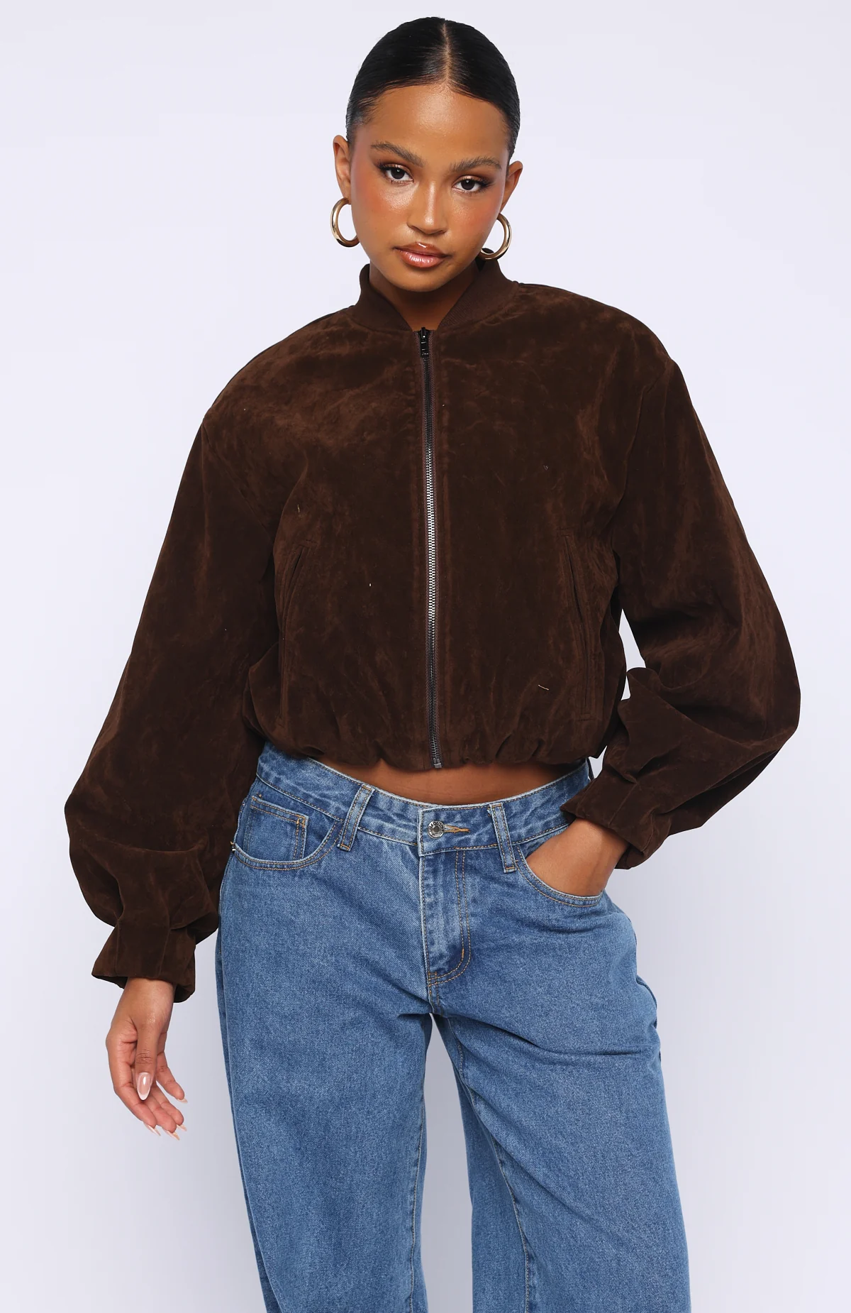 What Did I Miss Faux Suede Jacket Chocolate - Image 2