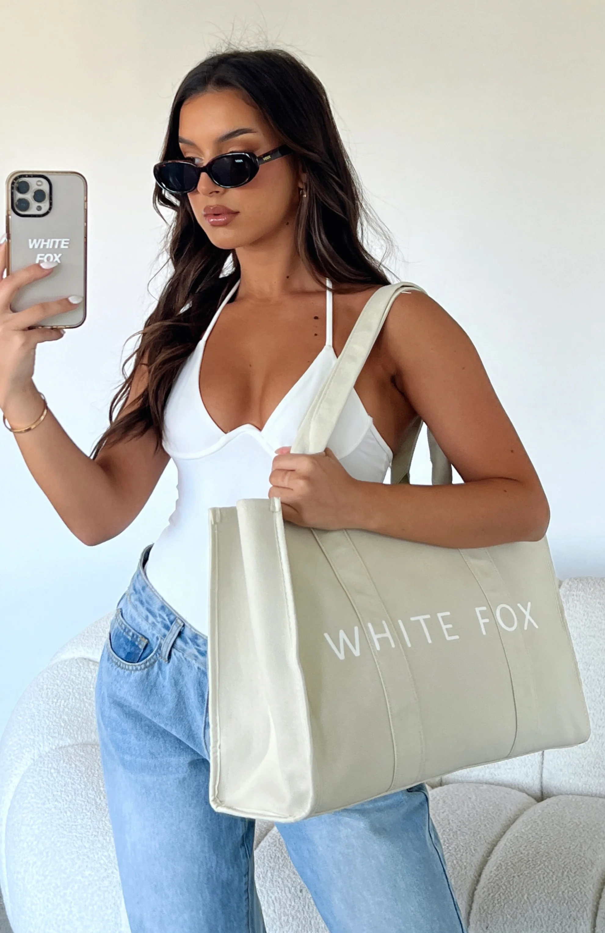 White Fox Tote Bag Beige - Image 5