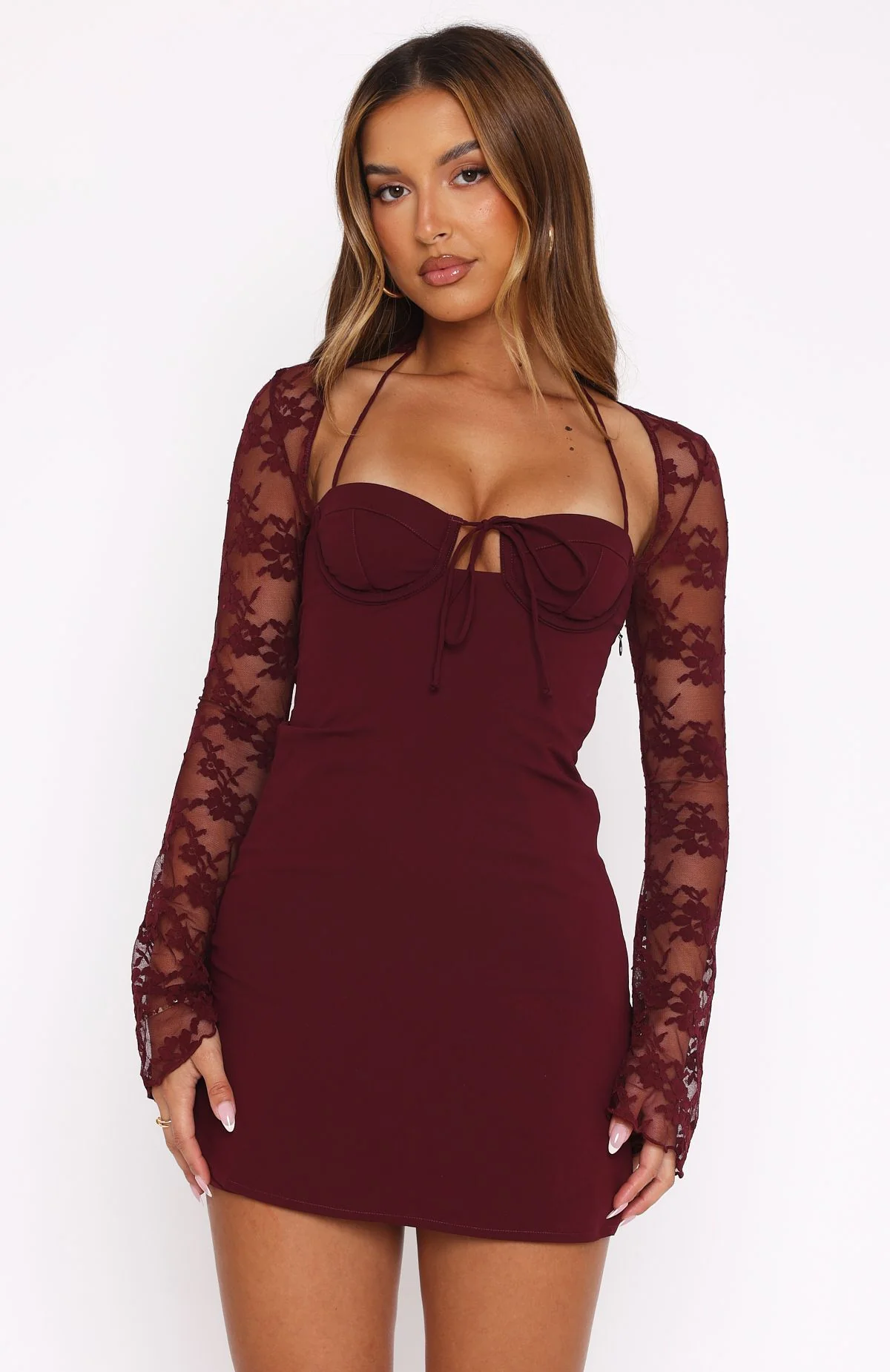 Won't Hide Long Sleeve Mini Dress Wine - Image 2