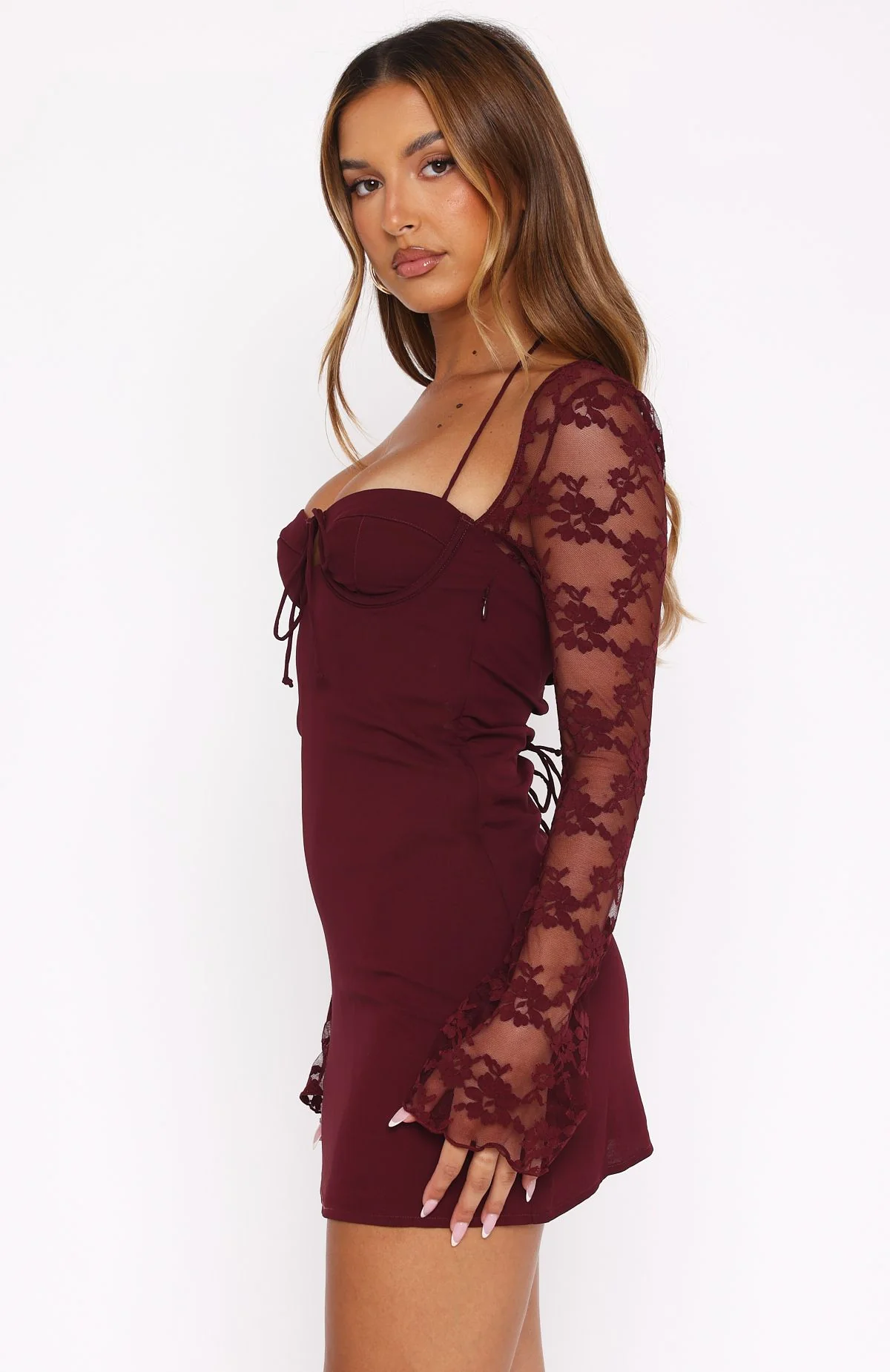 Won't Hide Long Sleeve Mini Dress Wine - Image 3