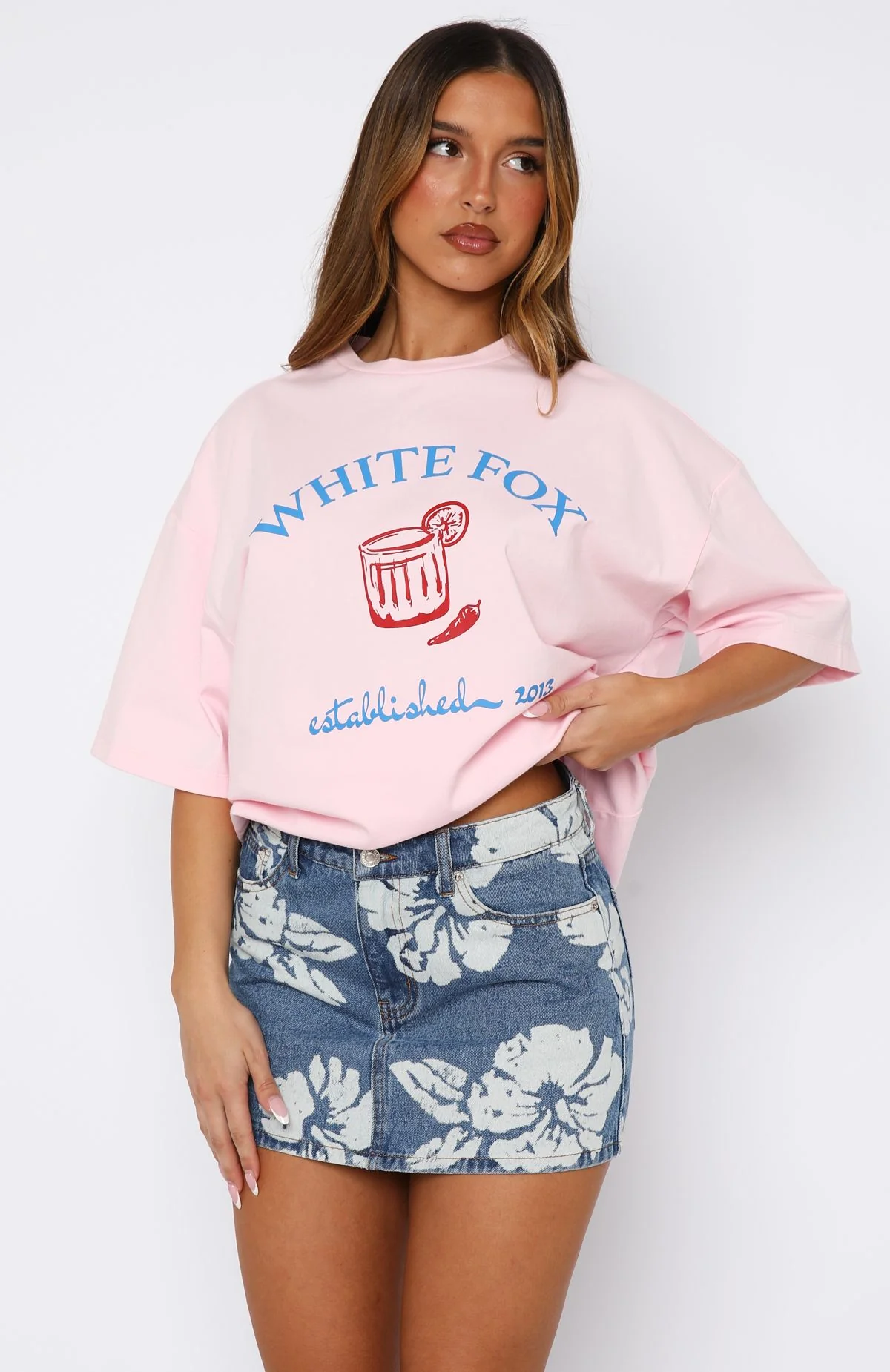 Won't Stop Searching Denim Mini Skirt Flower Print - Image 2