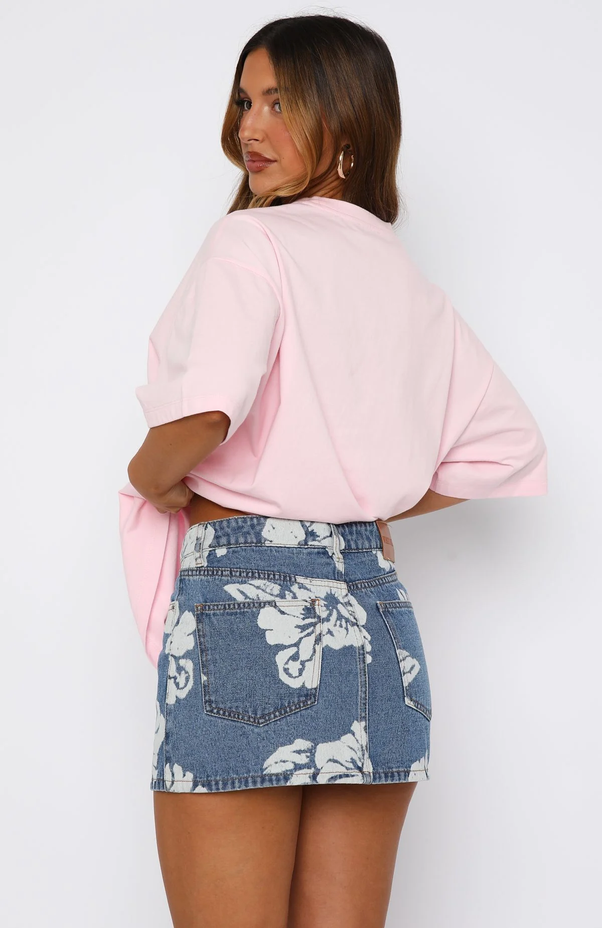 Won't Stop Searching Denim Mini Skirt Flower Print - Image 4